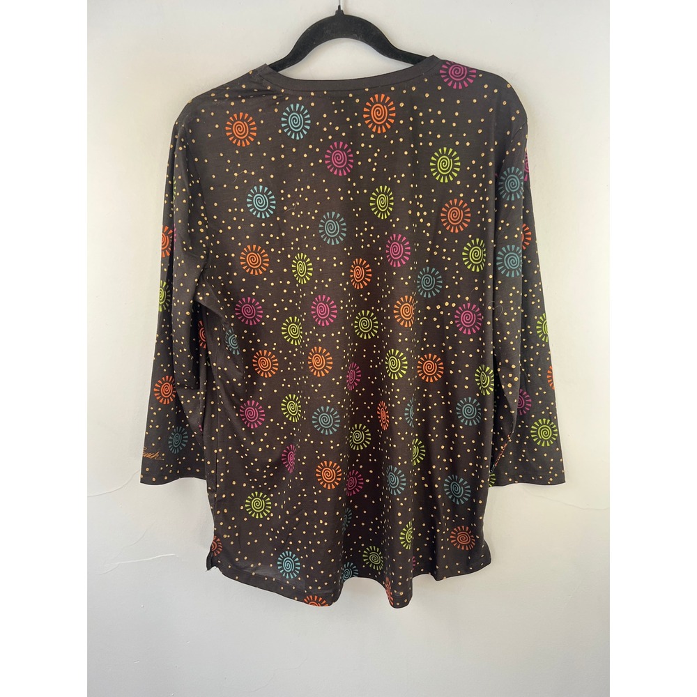 Laurel Burch Black Tunic Top SZ XXL Whimsical Mythical Colorful Butterflies Dogs - Picture 4 of 8